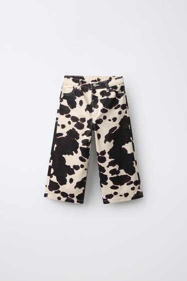 COW-PRINT TWILL WIDE-LEG PANTS — Ecru 1