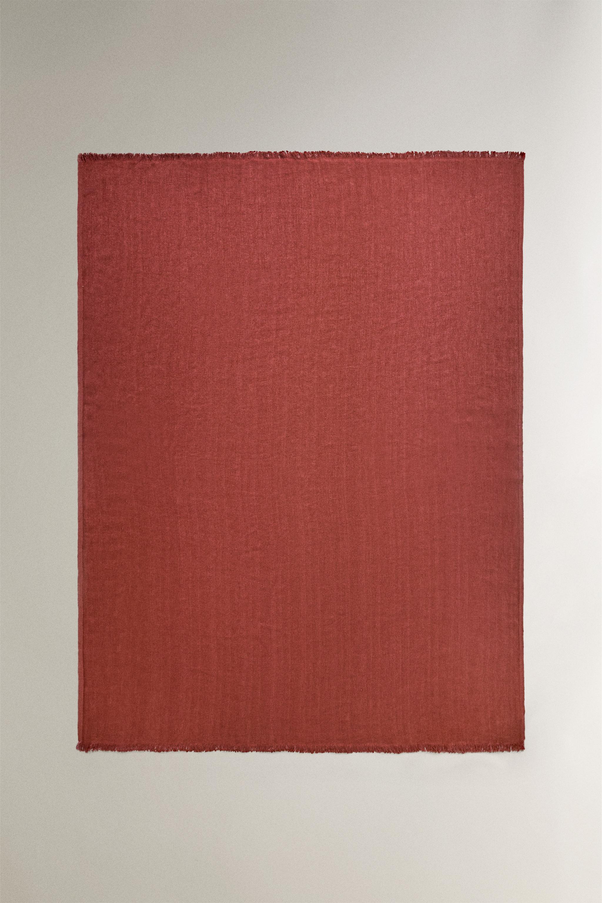 FRINGED LINEN BLANKET — Brick