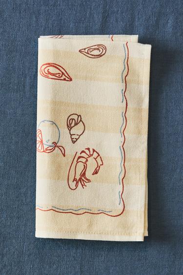 CONJUNTO DE GUARDANAPOS COM FAIXAS E ESTAMPA MARINHA (CONJUNTO DE 2) - Cru da Zara