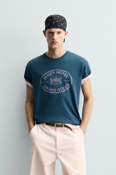 T-SHIRT IMPRIMÉ DÉLAVÉ - Bleu roi de Zara - Image 1