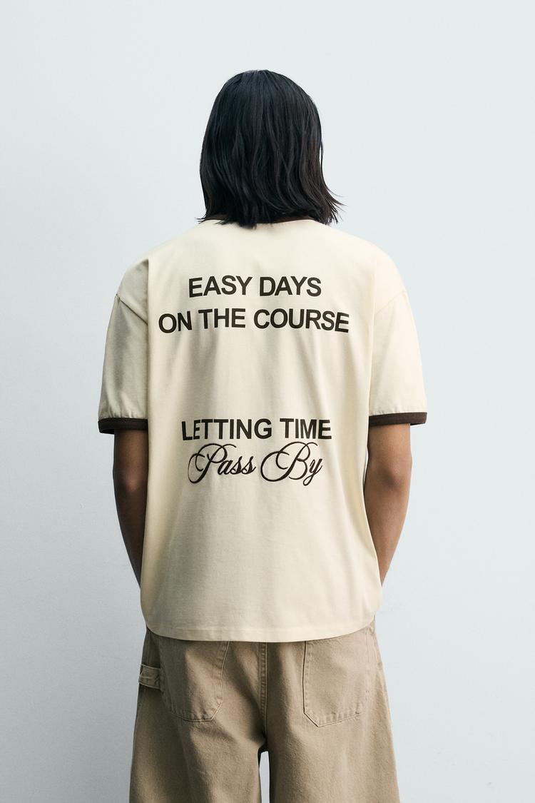 ZARA T-SHIRT WITH CONTRAST RIB AND SLOGANS