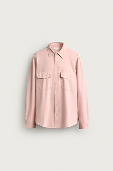 Zara RELAXED FIT POCKET SHIRT - Light pink