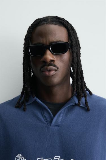 POLO ESTRUCTURA TEXT BRODAT - Blau / gris de Zara