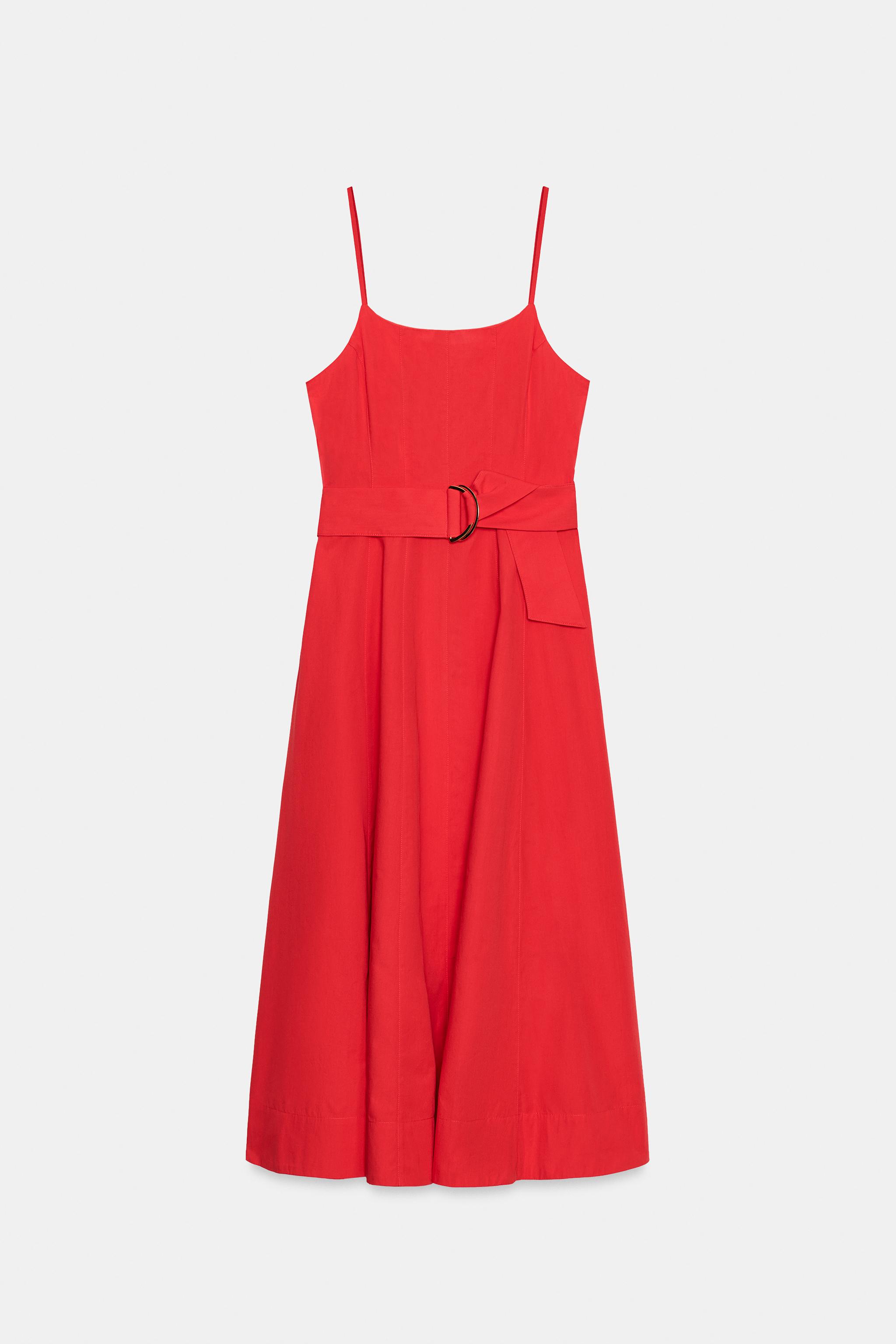 BELTED POPLIN MIDI DRESS