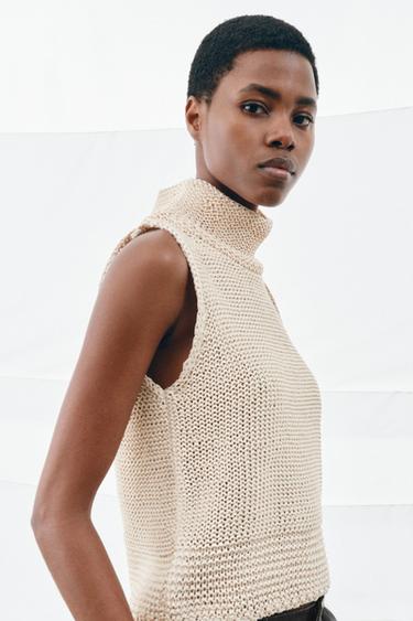Zara CHUNKY KNIT TOP - Ecru