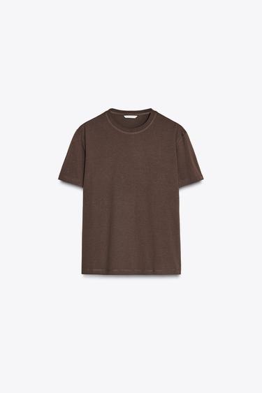 Zara BASIC COTTON T-SHIRT - Brown