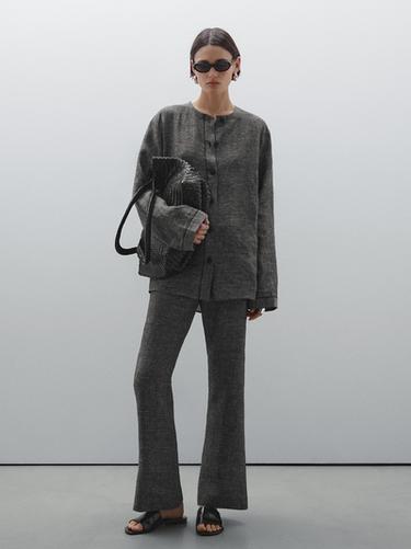 Zara 100% linen straight-leg trousers - Black
