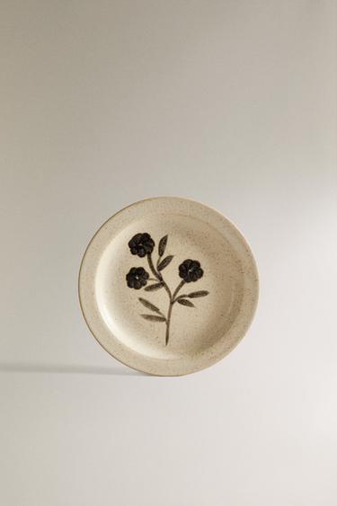 MINI FLORAL STONEWARE PLATE - Black / White by Zara - Image 0