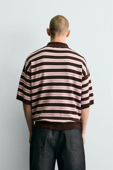 POLO EN JACQUARD À RAYURES - Chocolat de Zara - Image 2