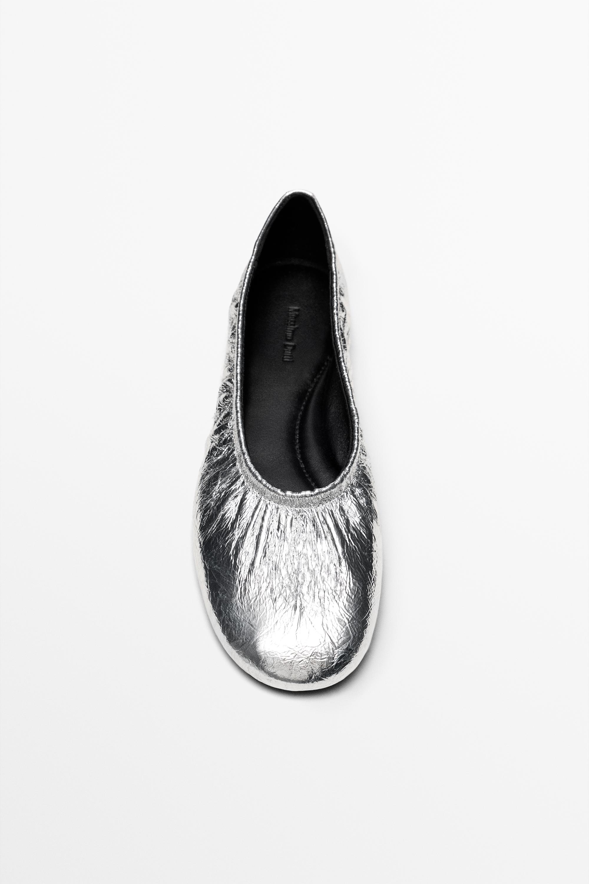 Metallic leather ballet flats - Silver | ZARA United States