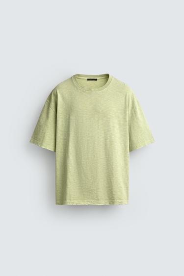 Zara 水洗質感棉質休閒T恤 - 綠色 / 藍色