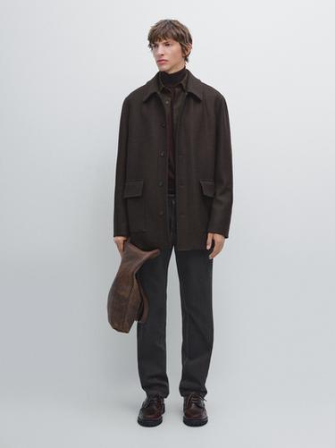 Zara Mid-length herringbone wool blend coat - Chocolate