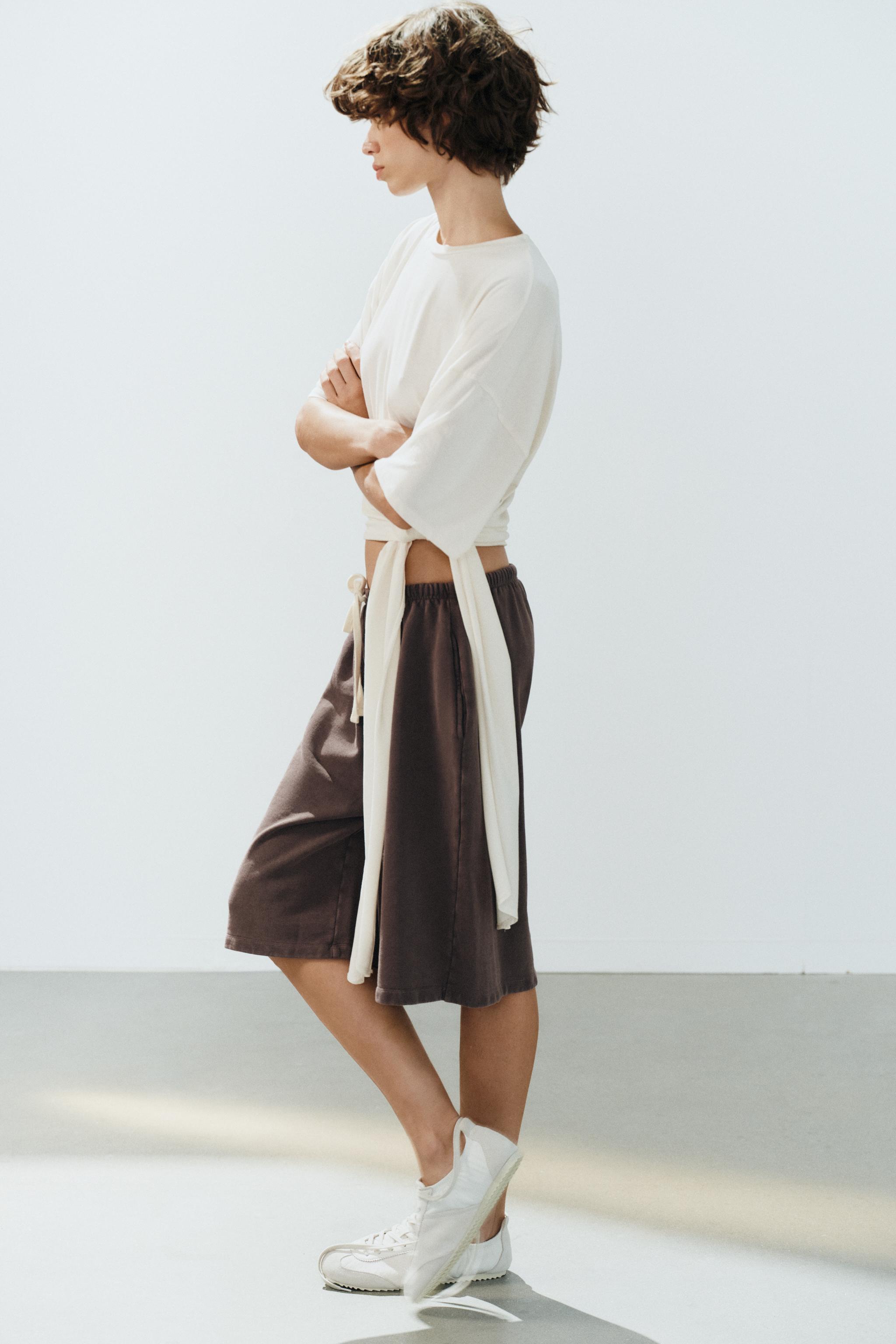 Женские шорты Zara WASHED DRAWSTRING BERMUDA SHORTS — фото 3