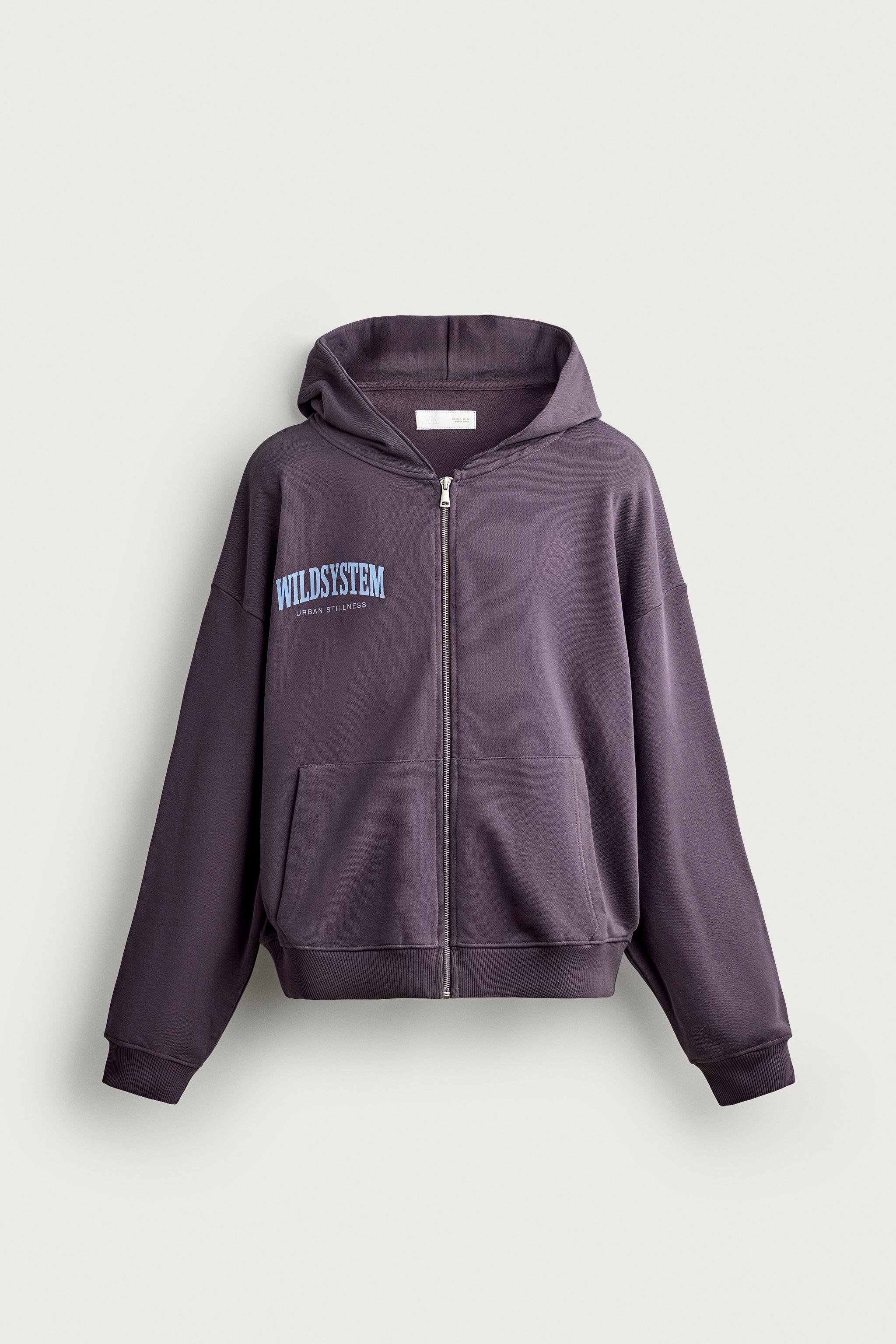 PRINTED ZIP-UP HOODIE — Purple