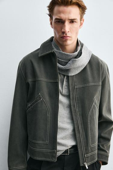 VINTAGE-EFFECT FAUX SUEDE JACKET - Dark grey by Zara - Image 4