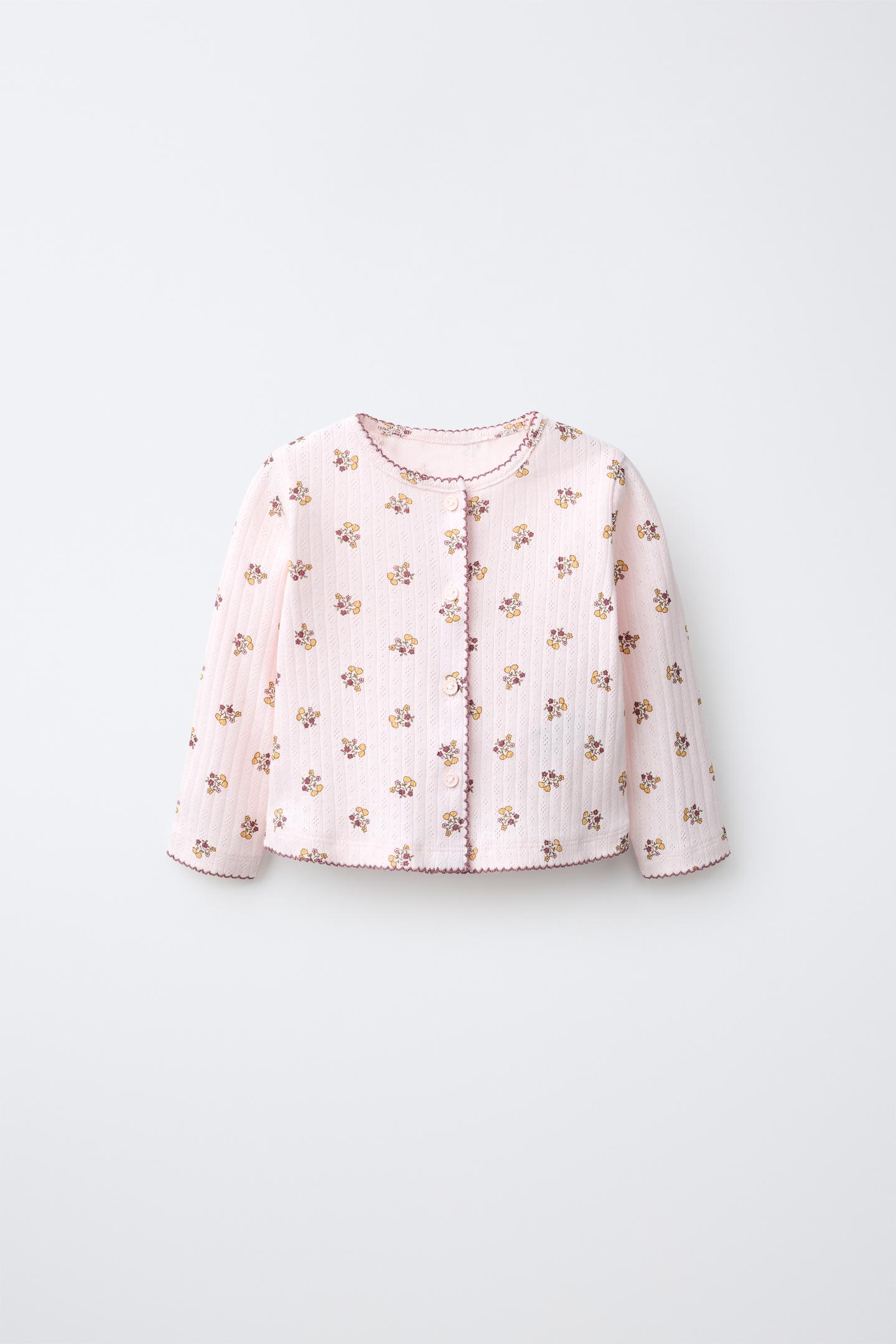 Детский комплект Zara Floral Print Cardigan Bodysuit and Legging Set, цвет: Розовый — фото 4