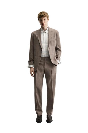 100% WOOL TEXTURED SUIT TROUSERS - Brown marl by Zara