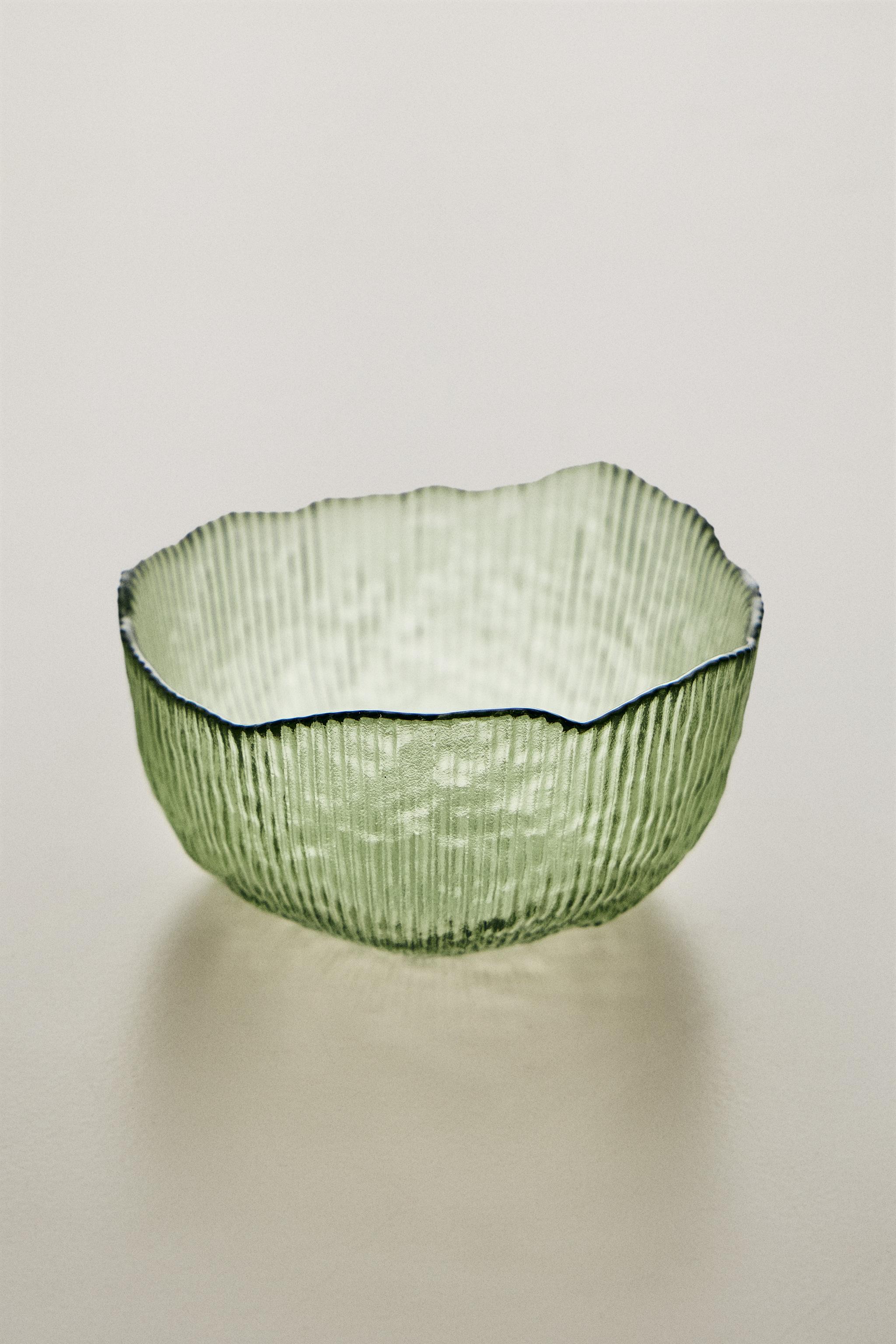GLASS BOWL WITH RAISED DESIGN — Green