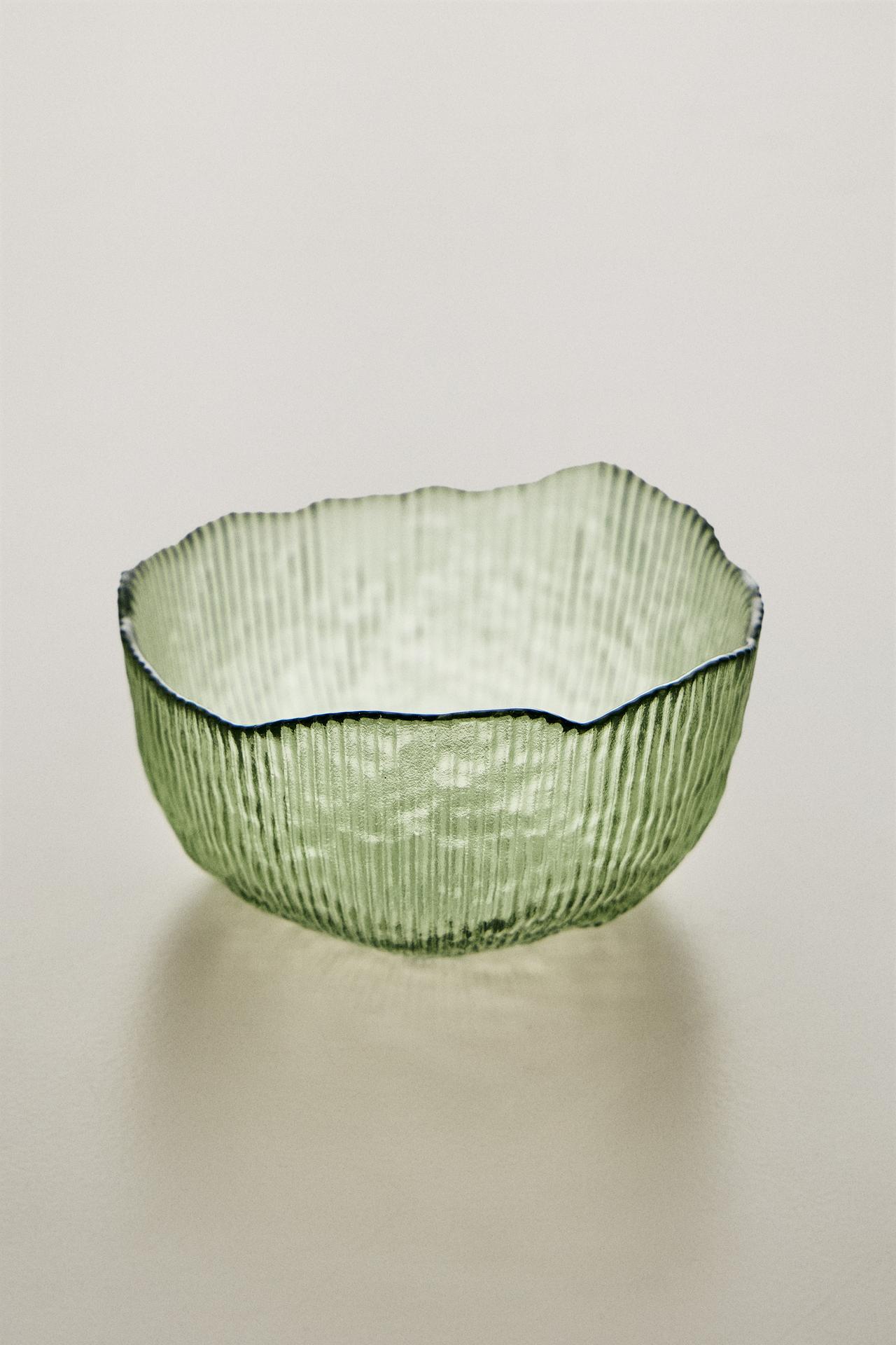 GLASS BOWL WITH RAISED DESIGN — Green