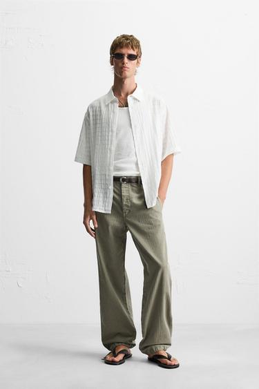 Zara TEXTURED PLAID SHIRT - White