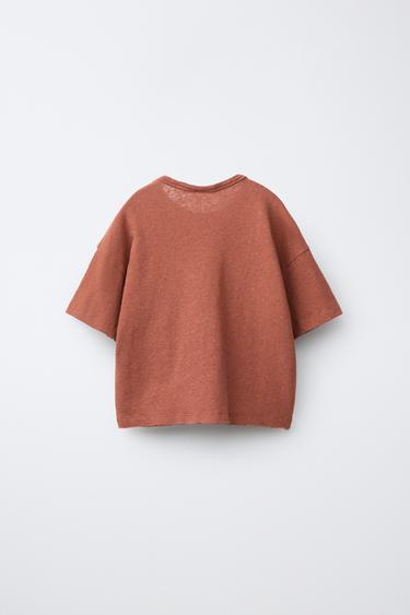 T-SHIRT UNI AVEC LIN ET COTON - Tuile de Zara - Image 1