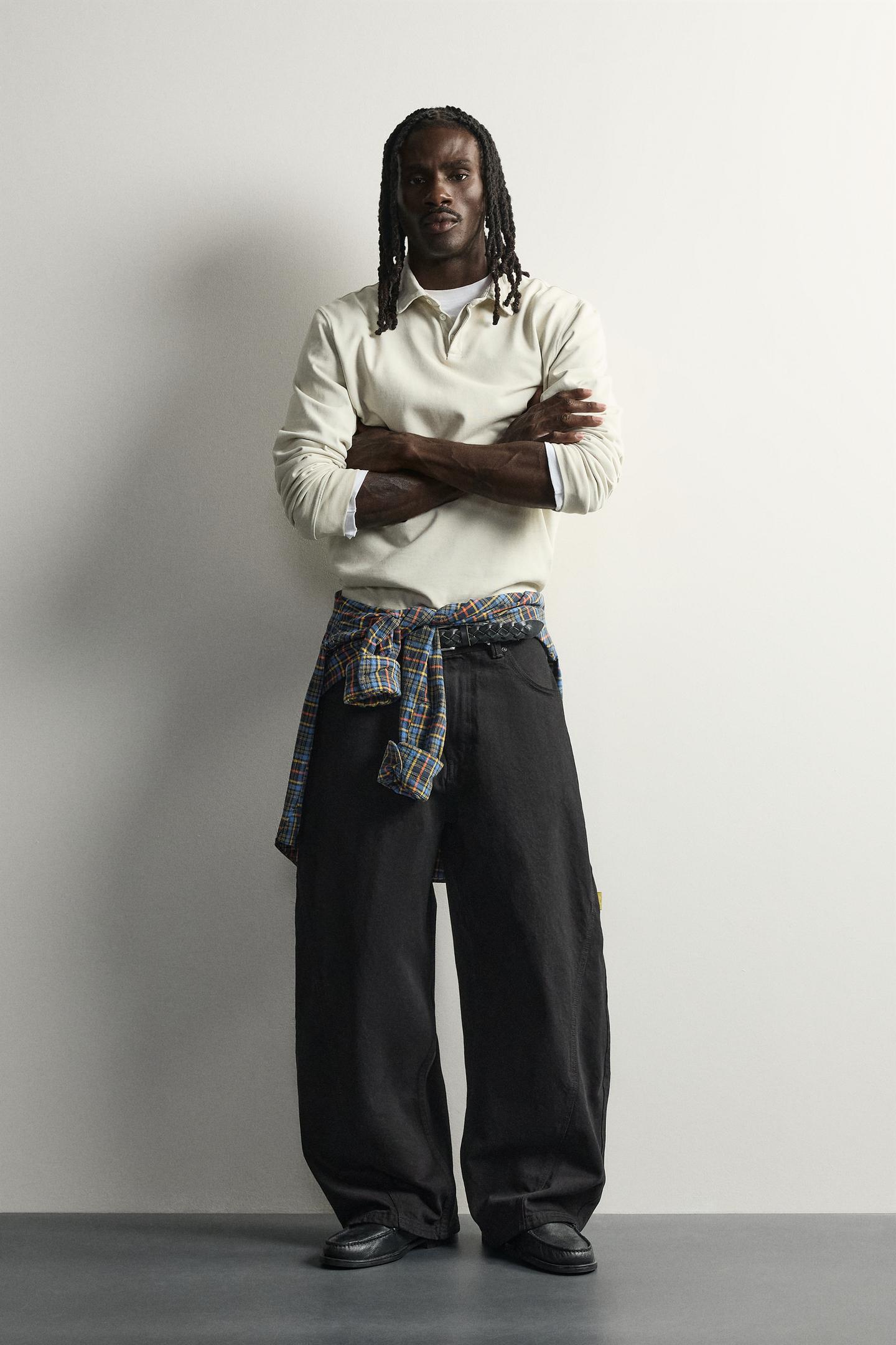 Мужские брюки Zara Pinstripe Balloon Fit, цвет: Чёрный