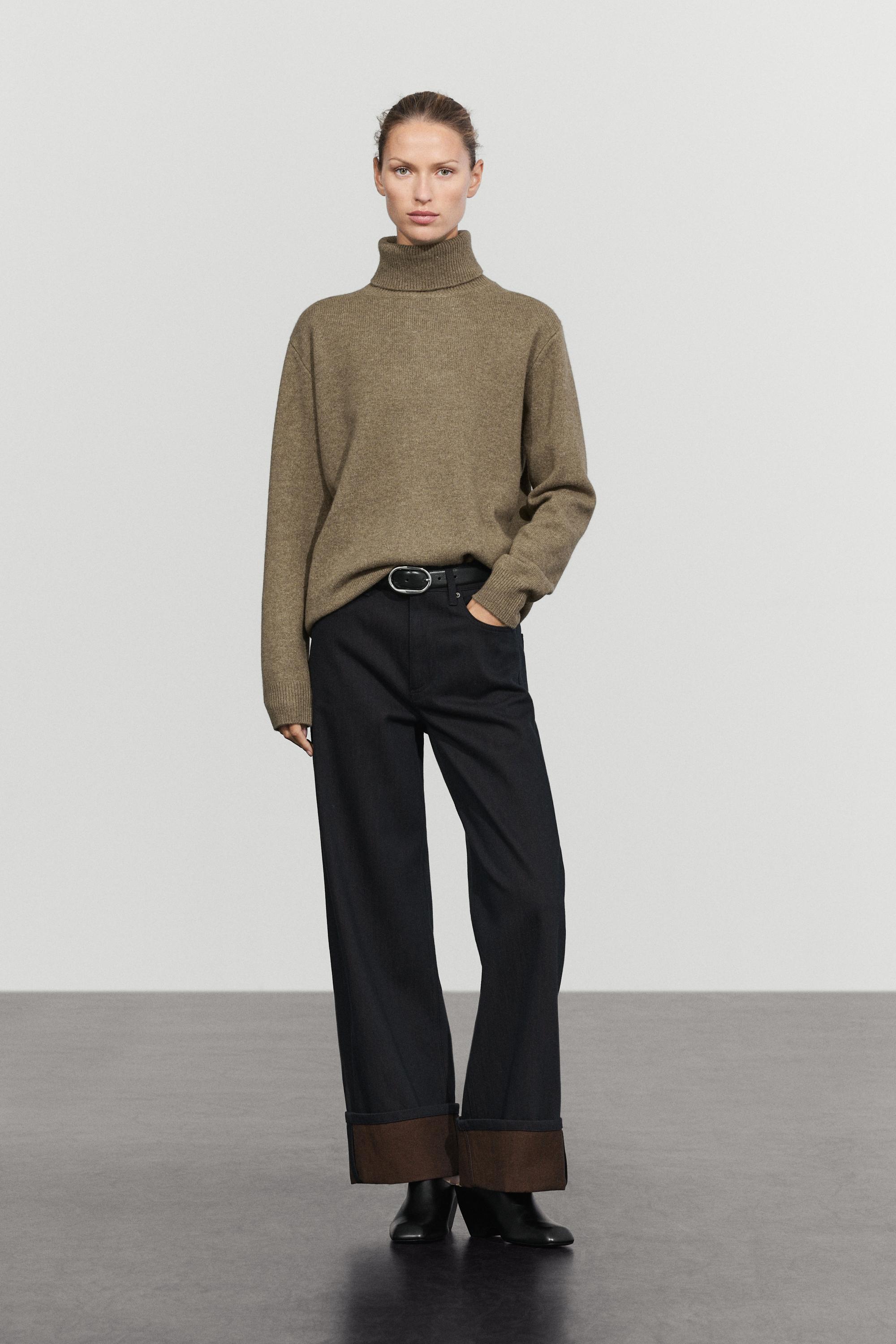 Pull à col roulé en maille de laine mélangée