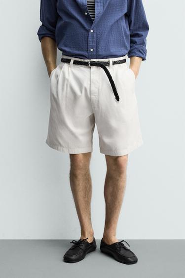 Zara RELAXED FIT PLEATED SHORTS - Ecru