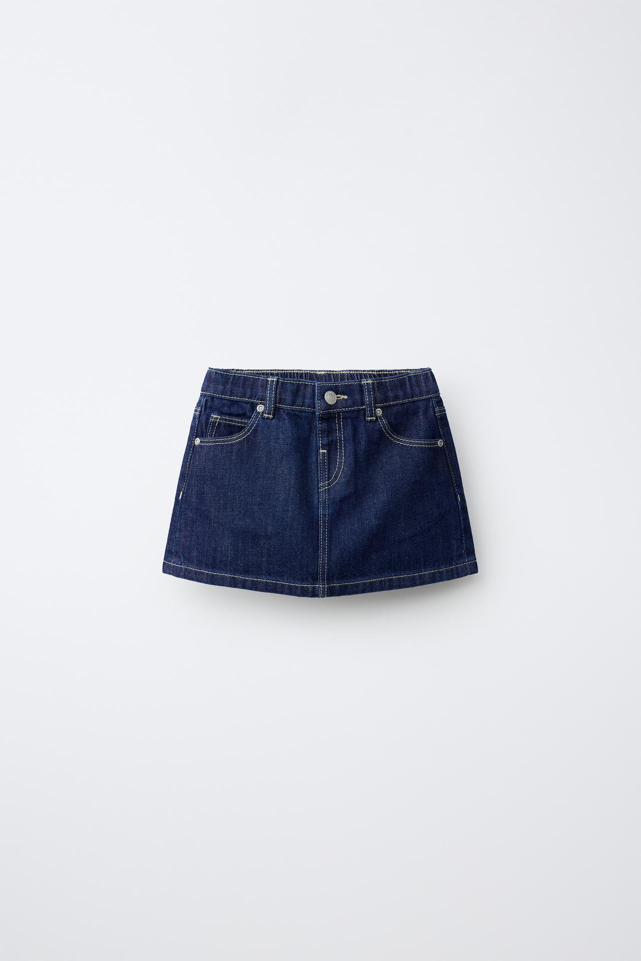 FRUIT OF THE LOOM™ EMBROIDERED DENIM SKIRT — Blue