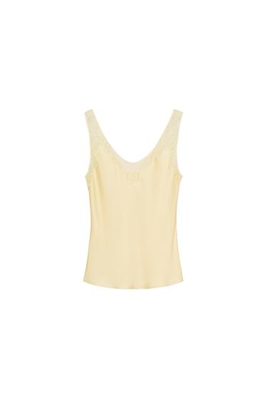 Zara SATIN EFFECT LACE TOP ZW COLLECTION - Yellow