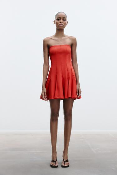 ROBE COURTE À GODETS - Orange de Zara