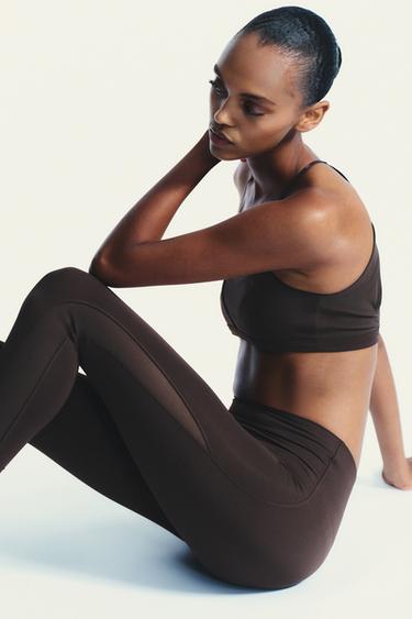 SEAMLESS TULLE COMBINATION LEGGINGS - Brown by Zara - Image 6