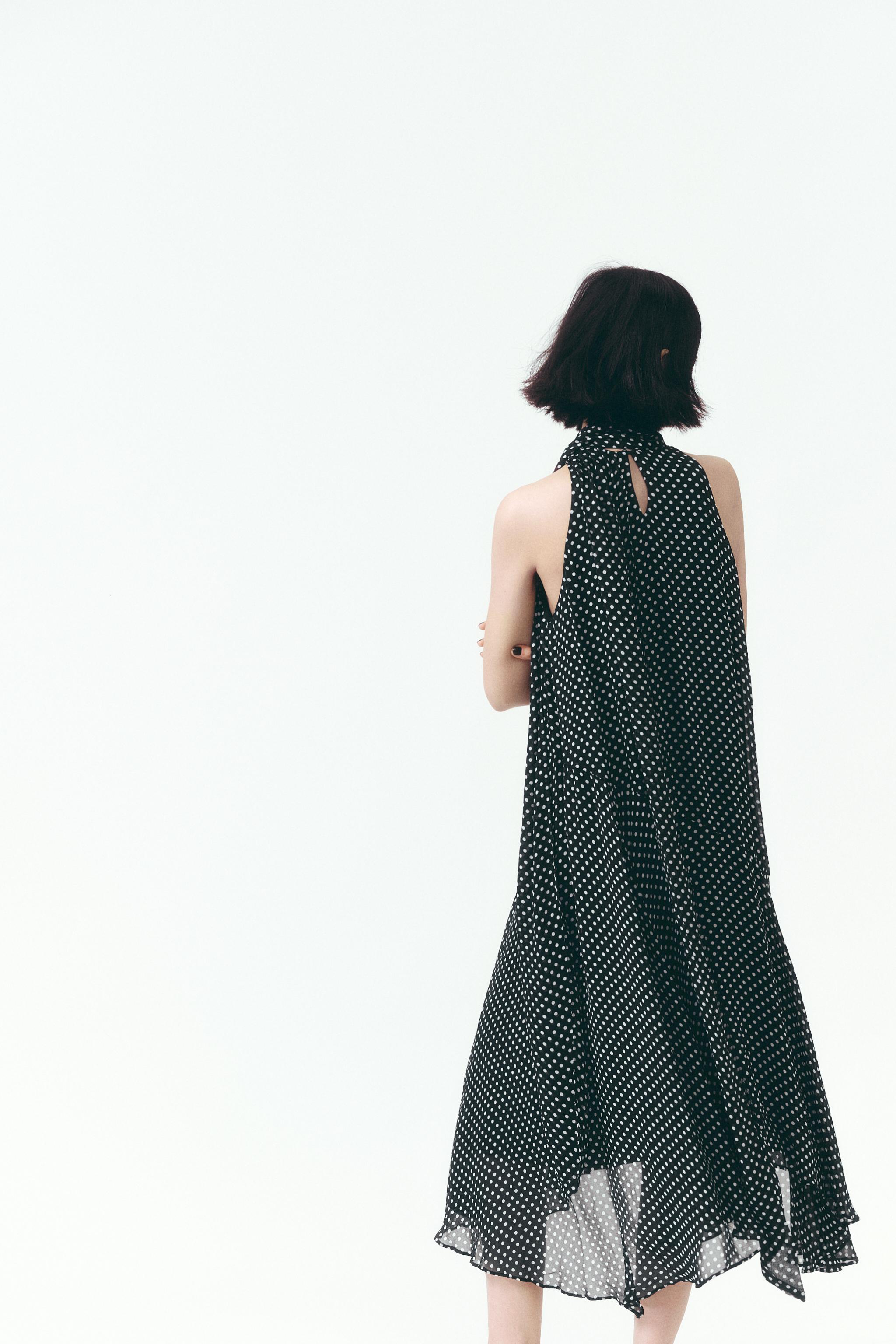 ZW COLLECTION ホルターネックドット柄ワンピース - ブラック
