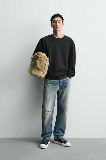WASHED TEXTURED T-SHIRT - Black by Zara