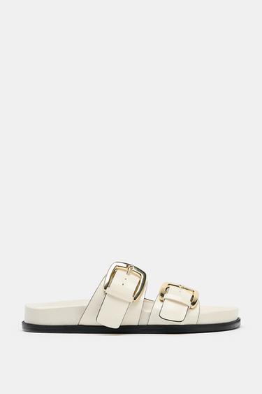 DOUBLE-STRAP FLAT BUCKLE SANDALS - White by Zara