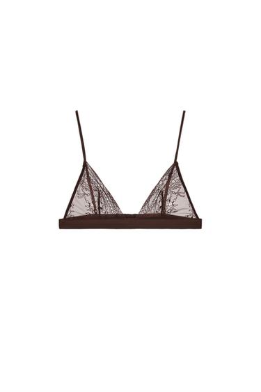 レーストリムトライアングルブラダークブラウンZaraのレーストリムトライアングルブラ - ダークブラウン 