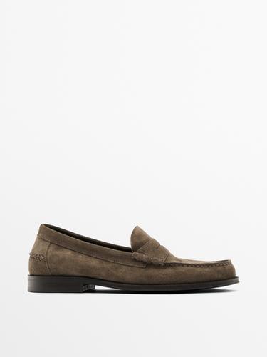 Zara Split suede penny loafers - Mink Gray