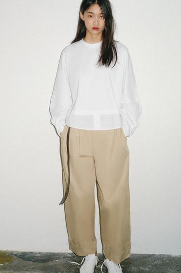 Zara COMBINED POPLIN T-SHIRT - White