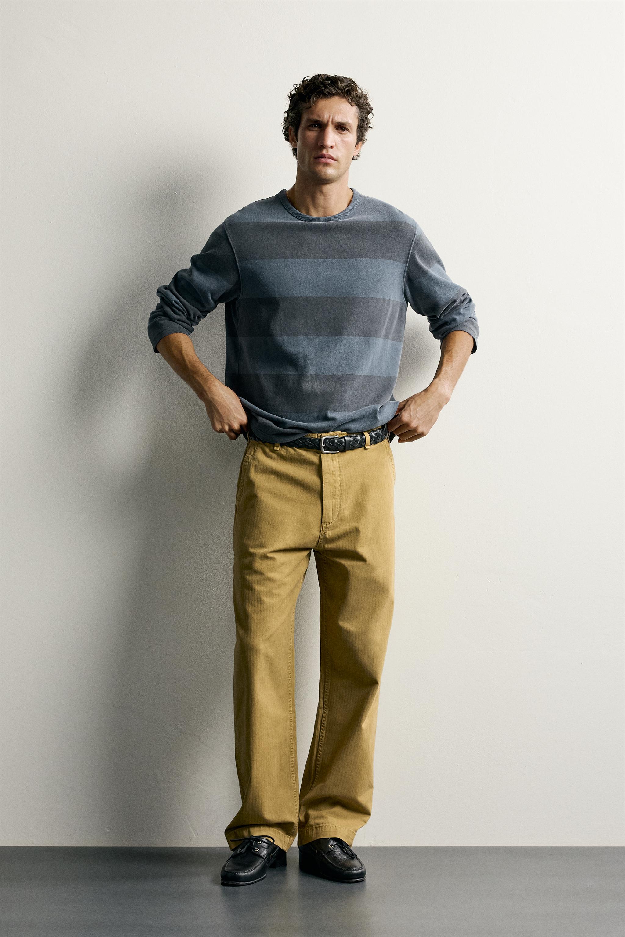 ストライプ柄ウォッシュドTシャツ - ウォッシュネイビーブルー | ZARA