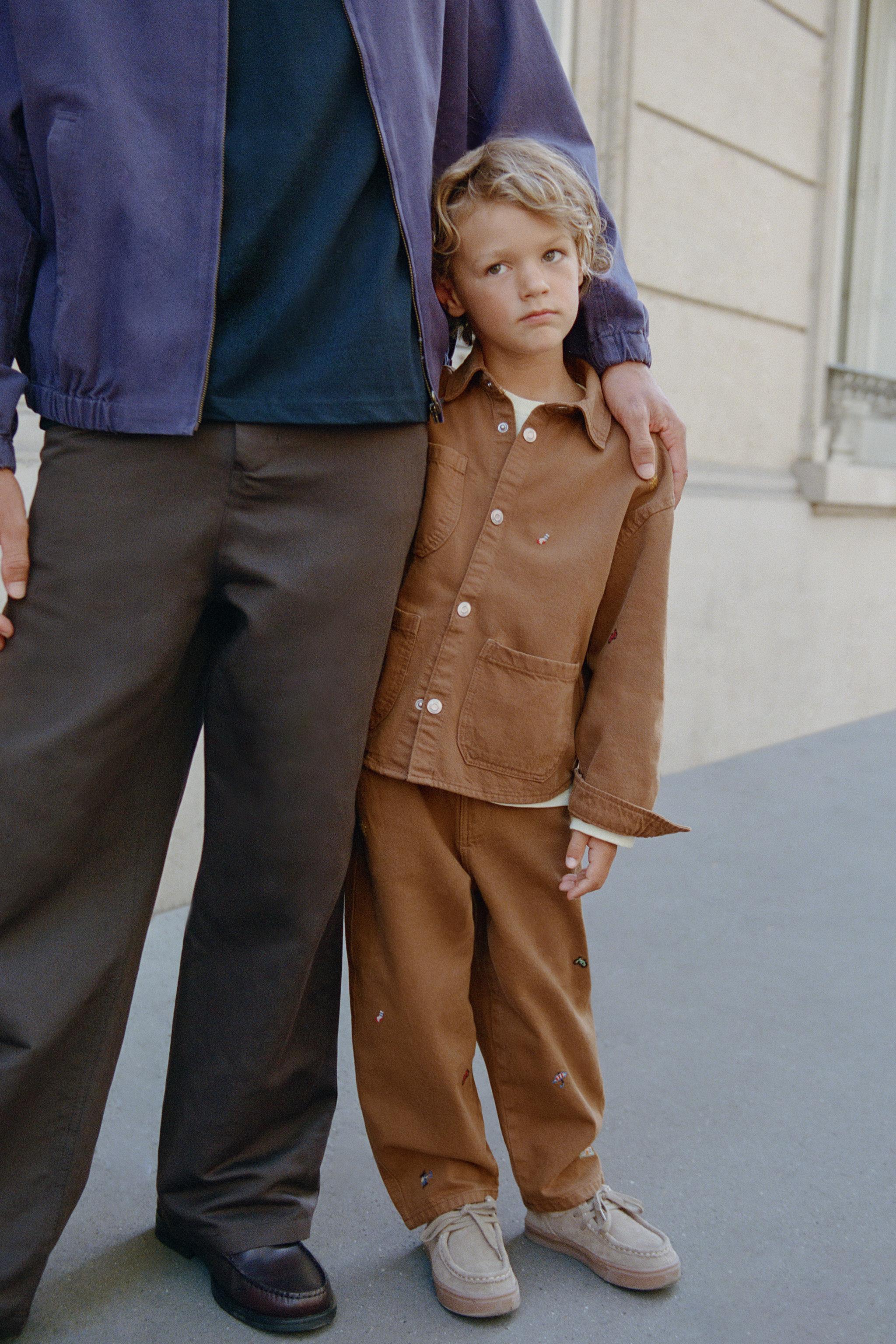 EMBROIDERED CANVAS OVERSHIRT — Caramel