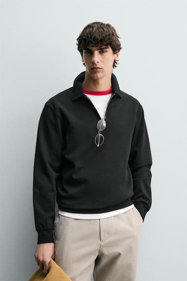INTERLOCK ZIP POLO SWEATSHIRT - Black by Zara