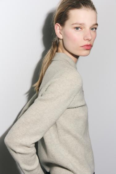 Zara 100% WOOL PLAIN POLO - Sand / Marl