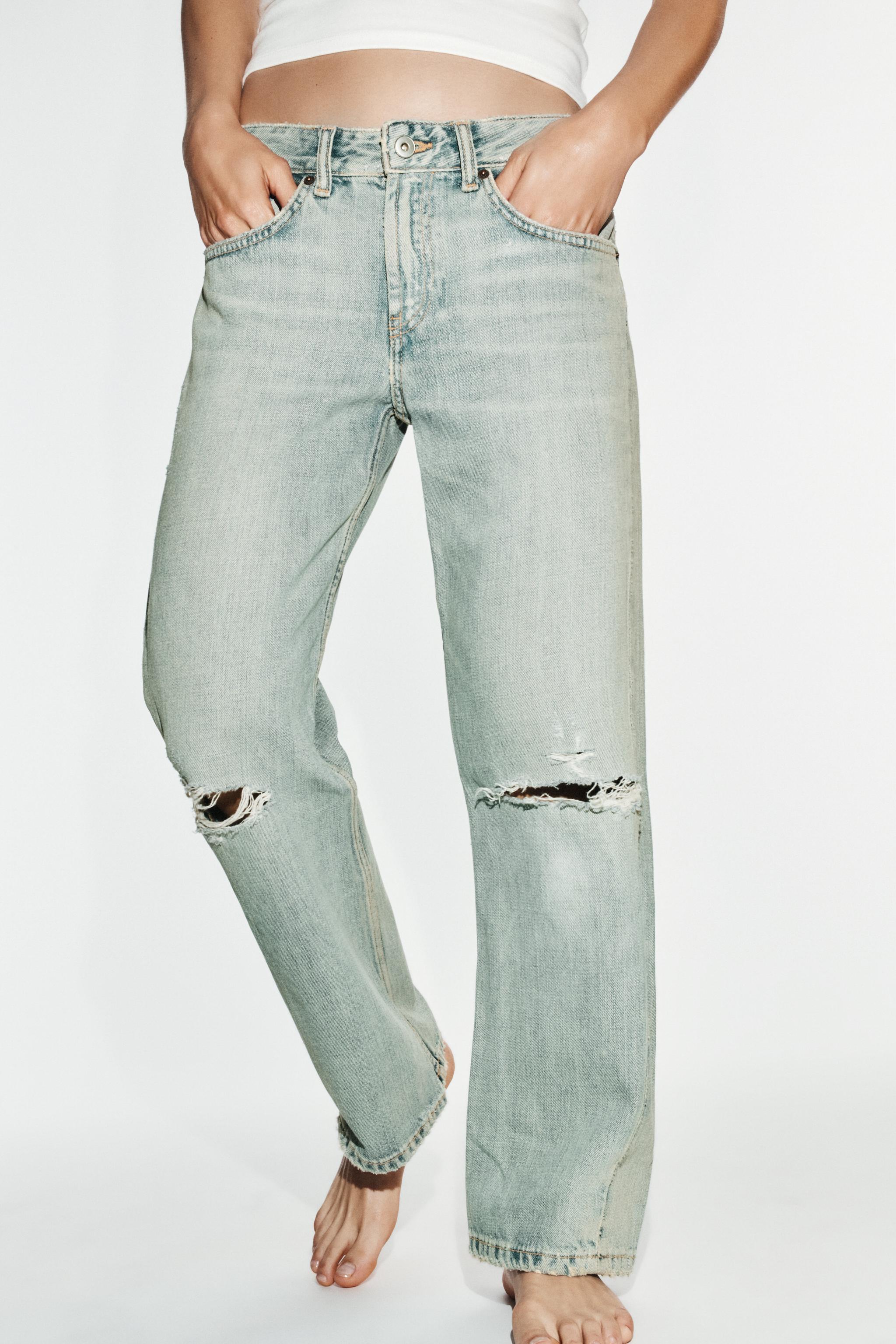 TRF CROPPED DISTRESSED JEANS — Blue / Gray