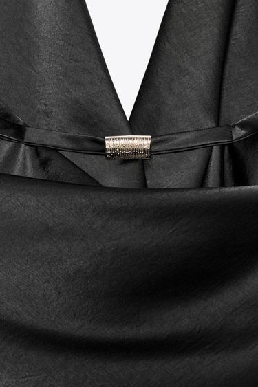 TOP SATINÉ AVEC VERROTERIE - Noir de Zara - Image 9