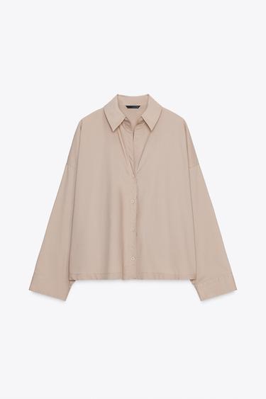 CAMISA POPELINA BOTÓNS - Beixe de Zara