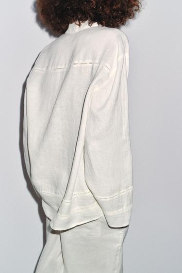 100% LINEN TOPSTITCH SHIRT ZW COLLECTION - Ecru by Zara - Image 2