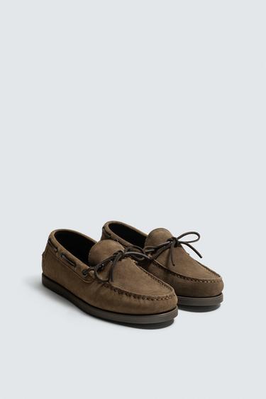 Zara CASUAL LEATHER LOAFERS - Taupe Gray