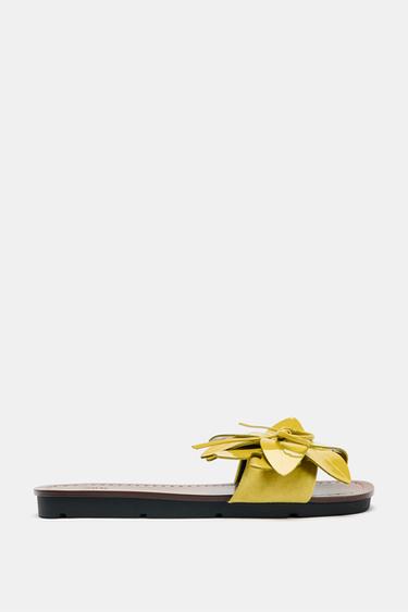 LEATHER FLOWER SANDALS - Lime Green by Zara