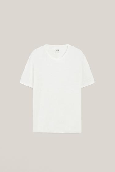 Zara 100% linen short sleeve T-shirt - LIMITED EDITION - Oyster-white