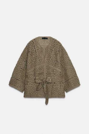 CASACO DE TRICÔ COM CINTO - Caqui-claro da Zara